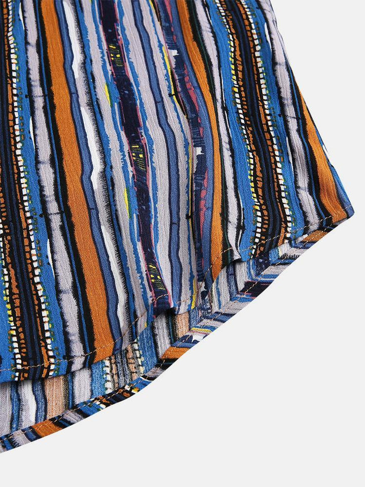 Mens Cotton Colorful Striped Pocket Short Sleeve Shirts - MRSLM