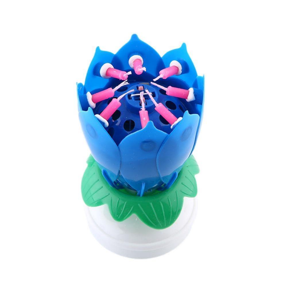 Musical Lotus Rotating Flower Happy Birthday Party Gift Candle Lights - MRSLM