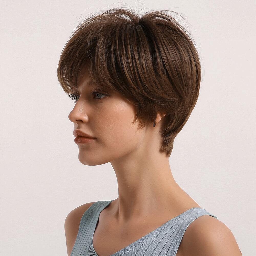 Cosplay Wig Brown Short Straight Cosplay Lady Synthetic Wig Fluffy Artificial Wig - MRSLM