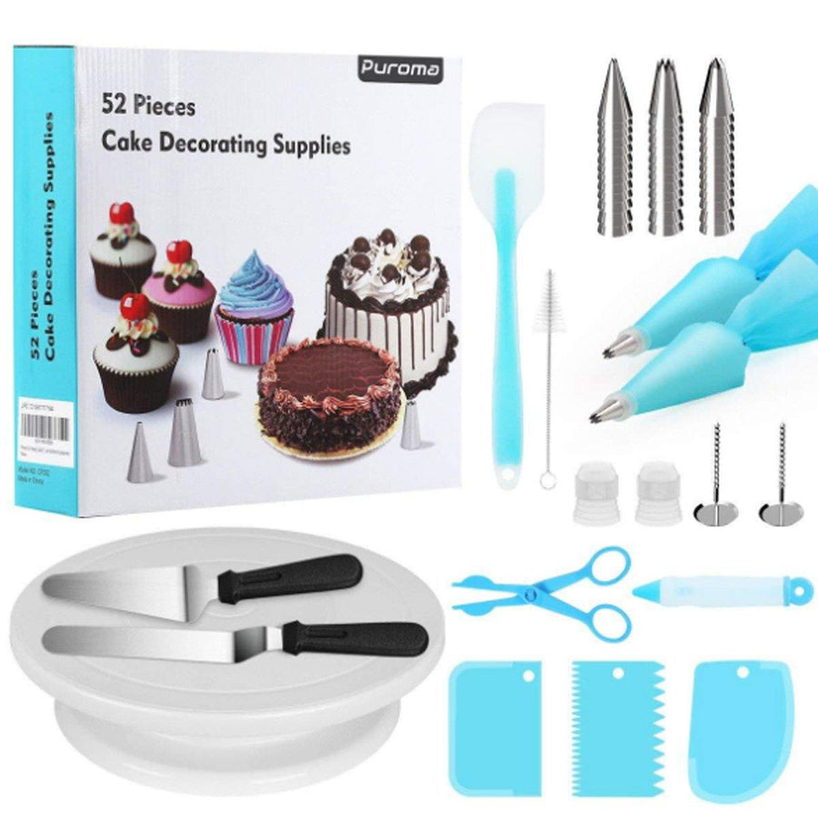 52Pcs/set Tool Cake Decorations Set Gift Kit Baking Supplies Turntable Spatula Stand Diy Equipment for Kids Home - MRSLM