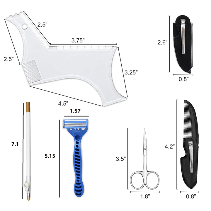 5 In 1 Men's Beard Care Set Folding Comb Tracing Pen 5-Layer Shaver Scissors Kit - MRSLM