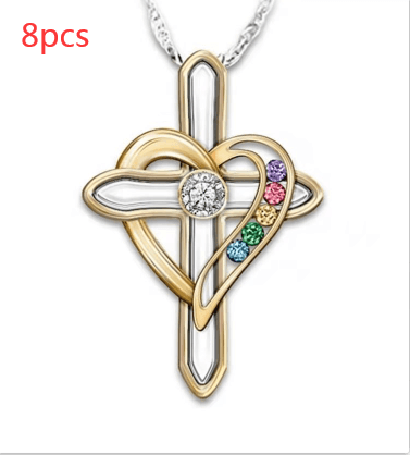 Cross Love Colorful Imitatio Gemstone Pendant Alloy Clavicle Chain - MRSLM