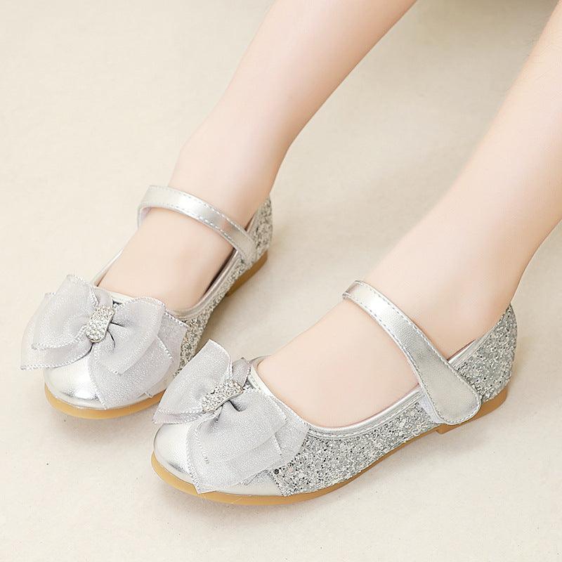 Leather Shoes Girls Soft Sole Little Princess Single Shoes Flat Crystal Sequin Dance Shoes - MRSLM
