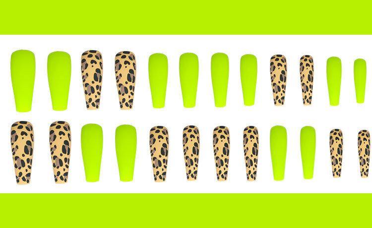 24 Pcs/Set Extra Long Ballerina False Nails Fluorescent Leopard Print Women Full Cover Nails - MRSLM