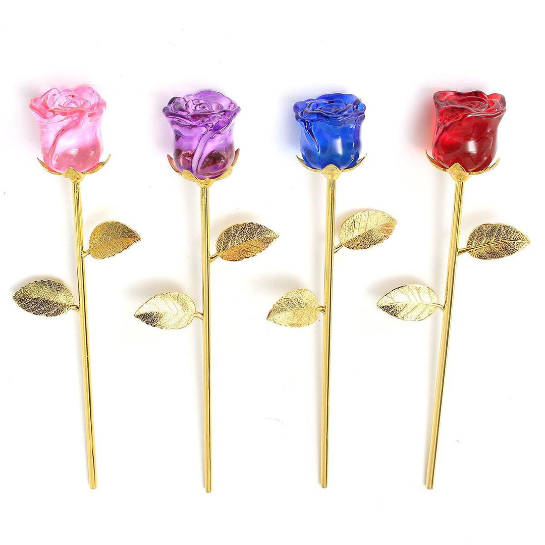 Crystal Glass Golden Roses Flower Ornament Valentine Gifts Present with Box Home Decorations - MRSLM