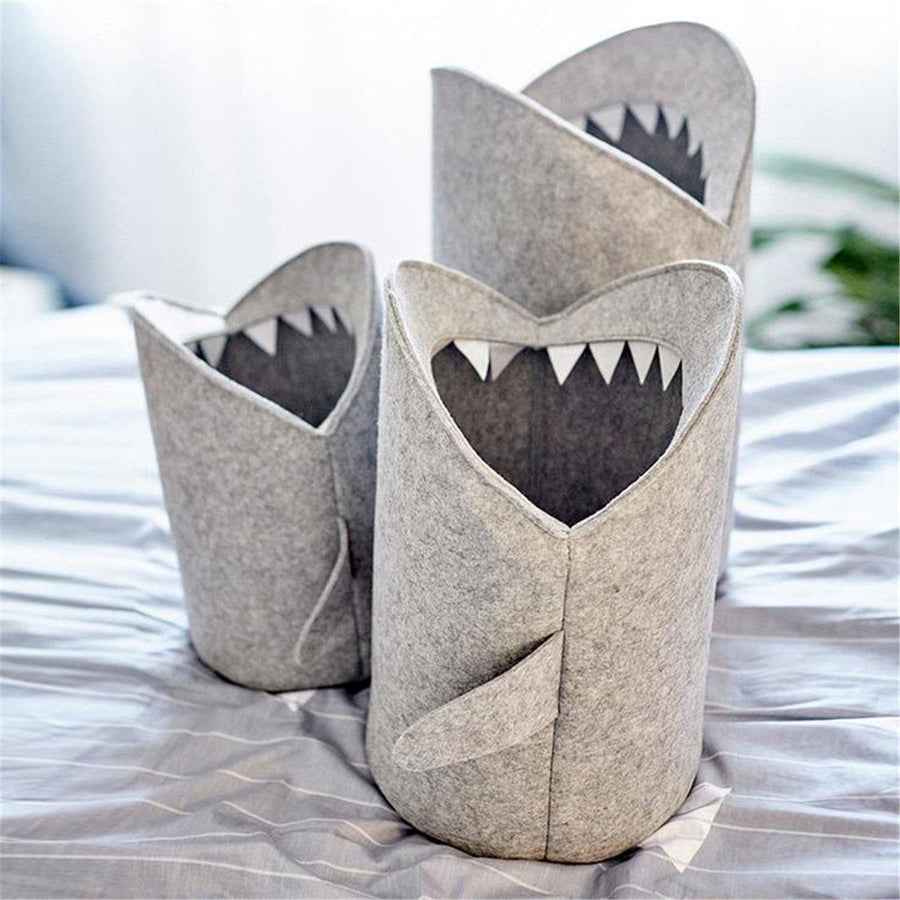 Kids Cartoon Folding Felt Shark Laundry Hamper Toy Storage Baskets Storage Box Bin - MRSLM