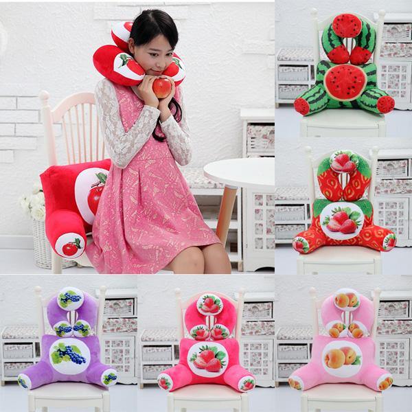 Plush Squishy 3D Fruit Printing U Shape Neck Pillow Waist Back Cushion Sofa Bed Office Car Chair Decor - MRSLM