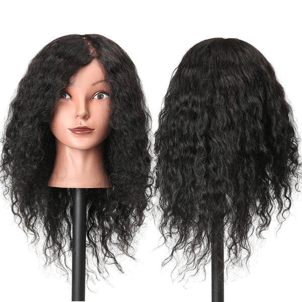 48cm 100% Human Hair Hairdressing Mannequin Head Practice Model Long Curly Hair - MRSLM
