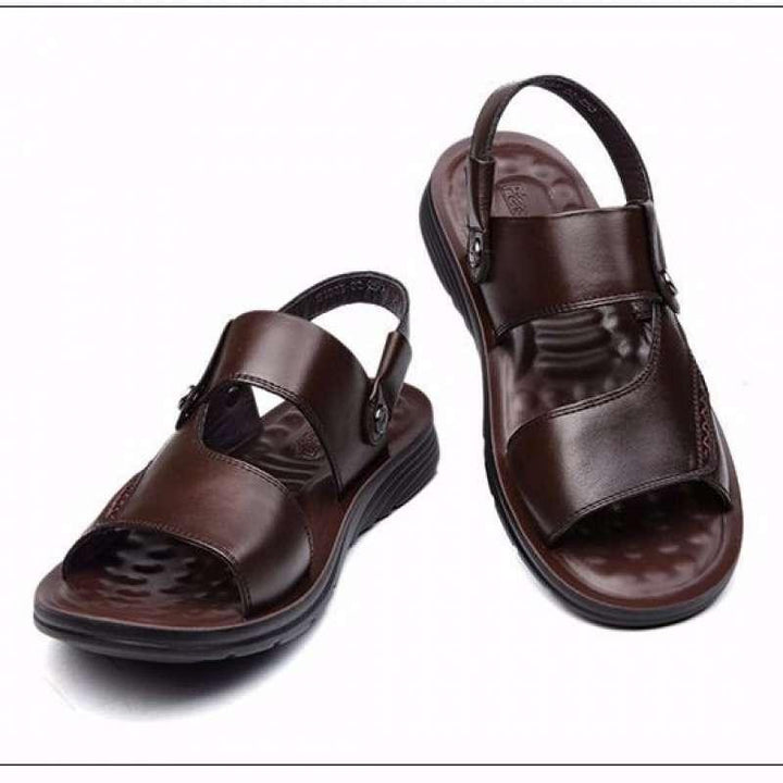 First Layer Cowhide Soft Sole Non-slip Men's Leather Sandals Men's Beach Shoes - MRSLM
