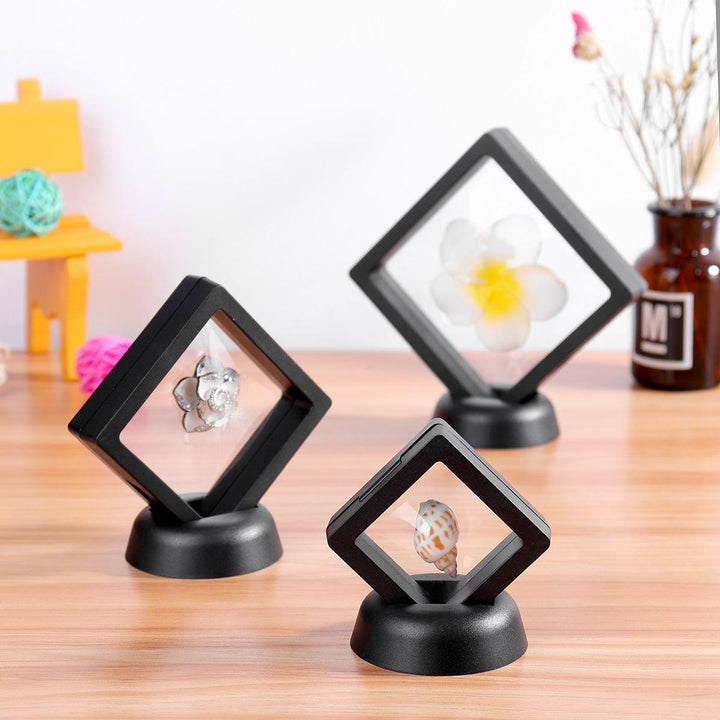 Square 3D Album Floating Frame Holder Coin Box Jewelry Box Display Showcase with Stand - MRSLM