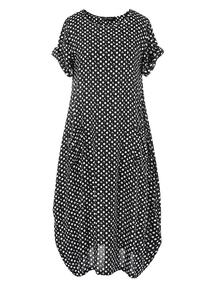 Summer Polka Dot Print Short Sleeve Plus Size Dress - MRSLM