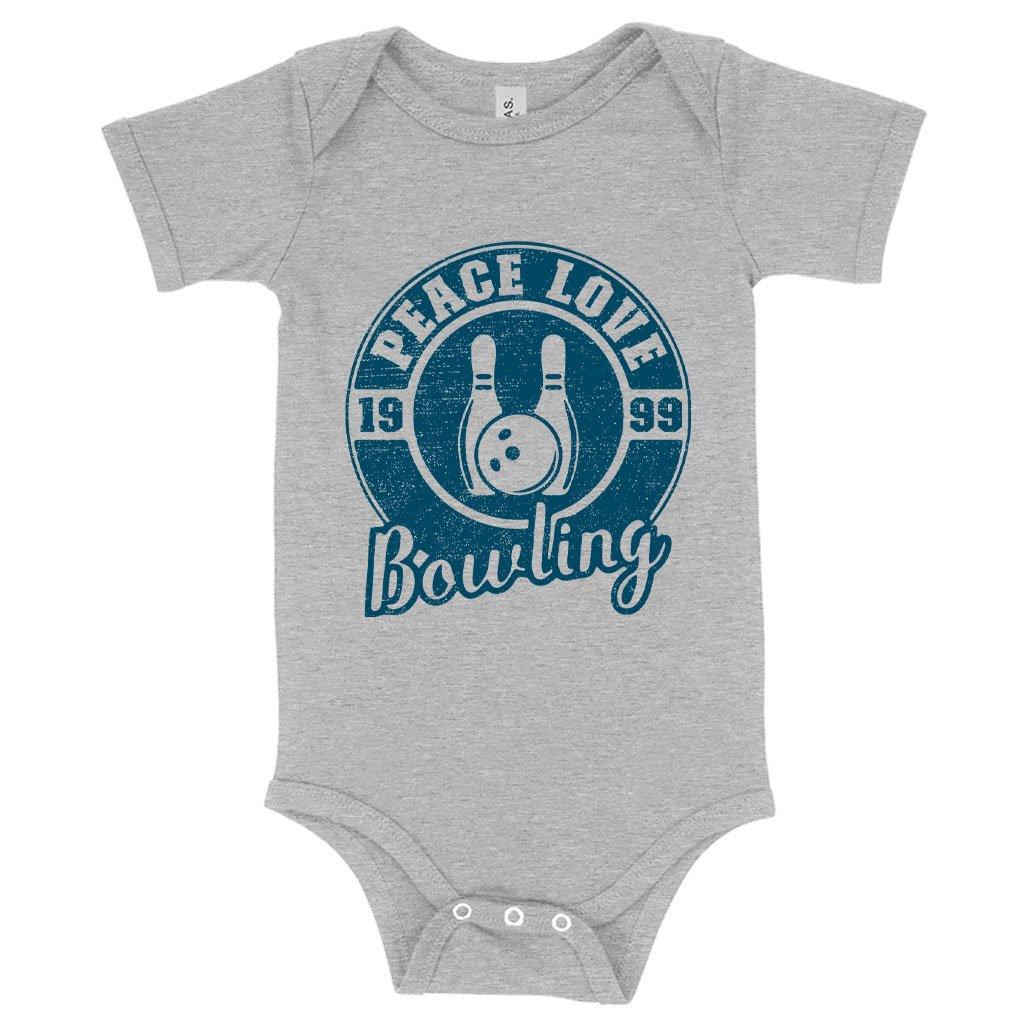 Baby Peace Love Bowling Onesie - Bowling Onesie Design - Bowling Themed Onesies - MRSLM