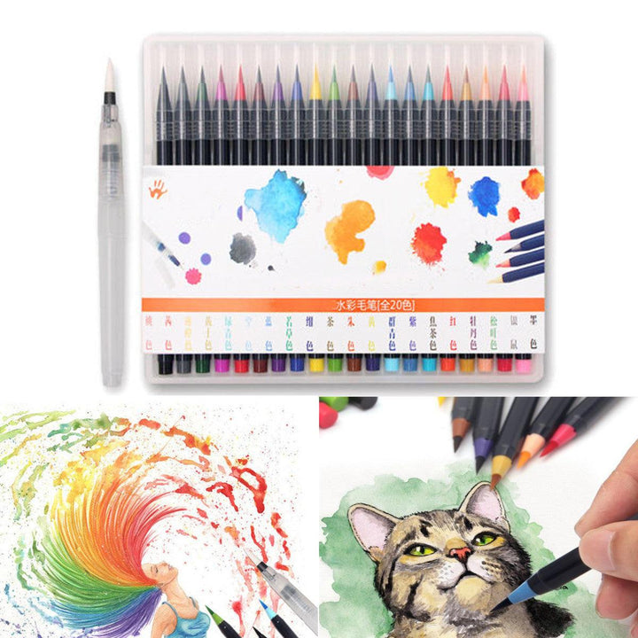 20 Colors Marker Pen Set Watercolor Drawing Painting Brush Artist Sketch Manga Marker Pen Colored Art for Student School Supplies - MRSLM