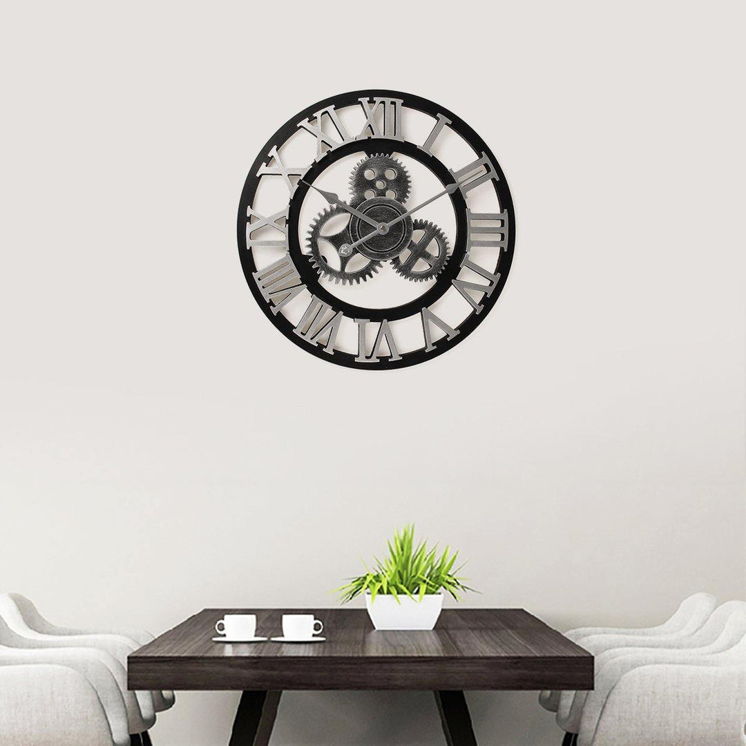 40cm Diameter Wooden Mute Wall Clock Retro Gear Decoration Creative Wall Clock - MRSLM