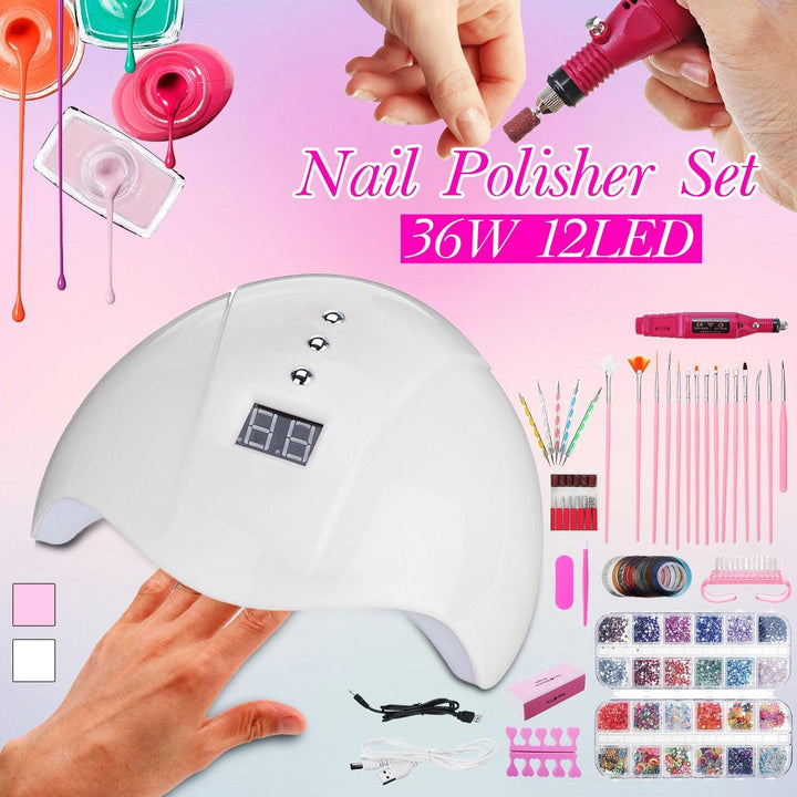 Nail Polishing Set Nail Art Set Nail Lamp Sander Nail Brush Nail Pen - MRSLM