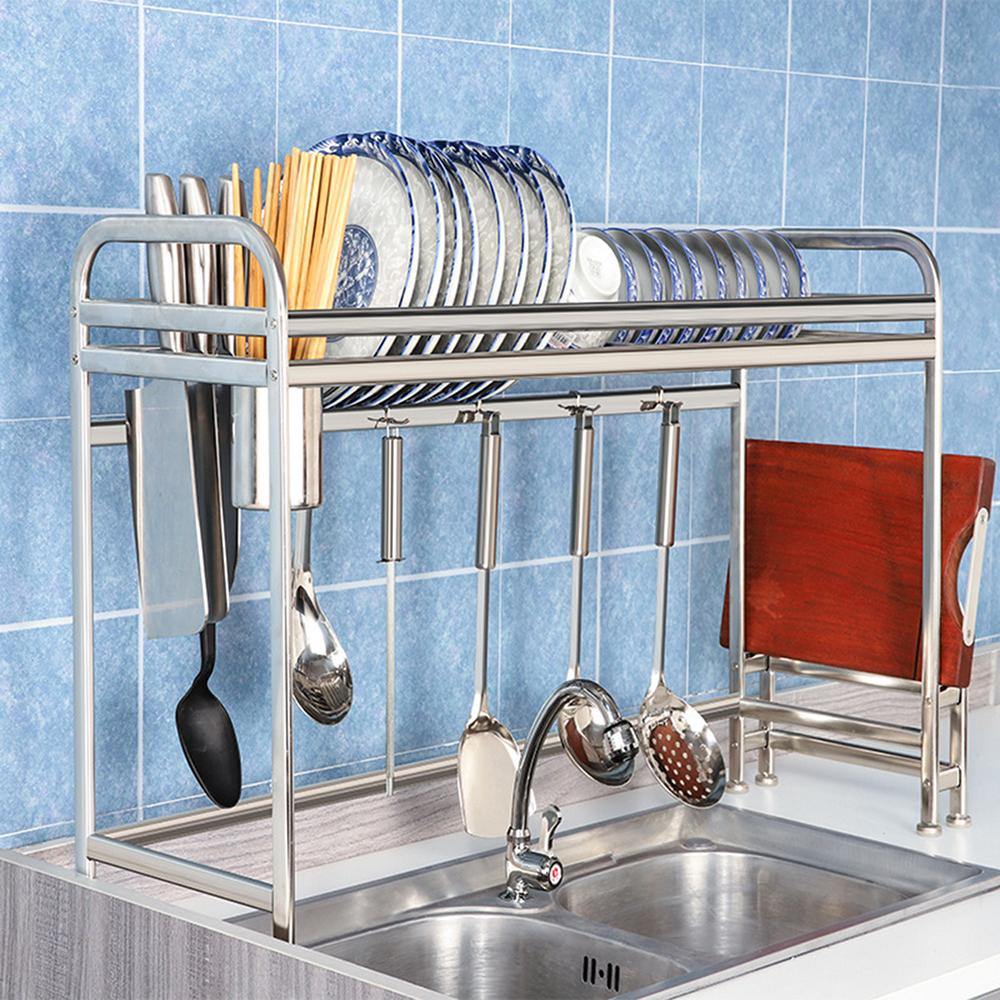 66cm/91cm Stainless Steel Over Sink Dish Drying Rack Storage Multifunctional Arrangement for Kitchen Counter - MRSLM