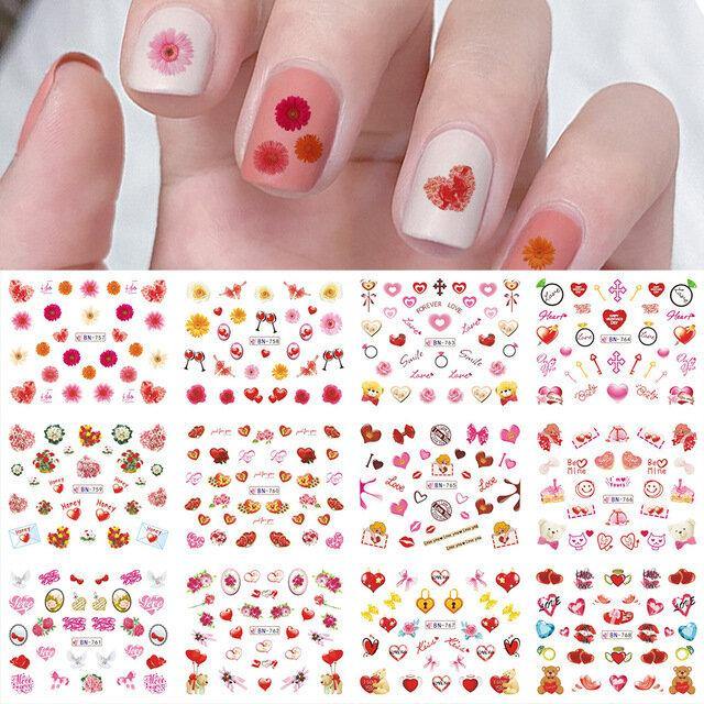 3D Nail Art Tips Retro Lovers Sunset Rose Transfer Decals Valentine's Day Stickers - MRSLM