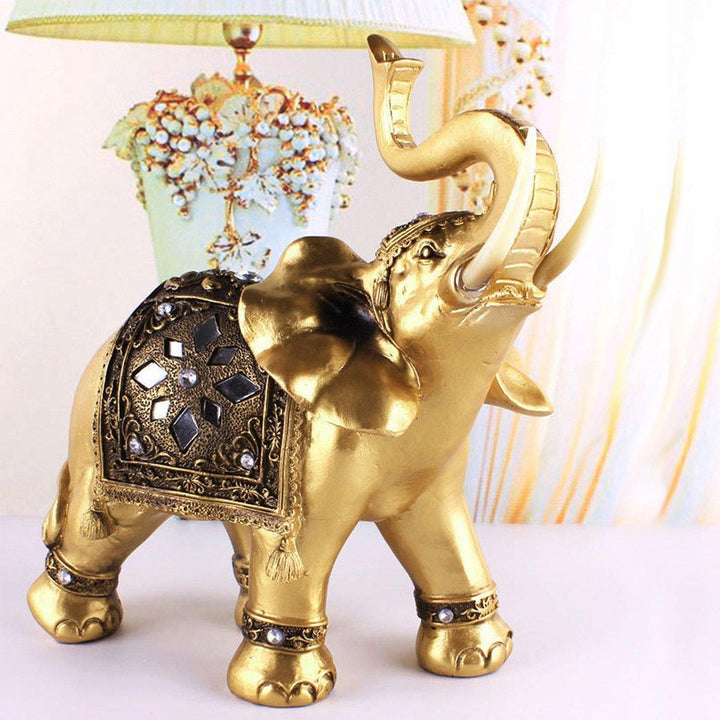 Lucky Charm Fengshui Mascot Golden Elephant Resin Mini Statue Home Desk Ornaments Gifts Home Decorations - MRSLM