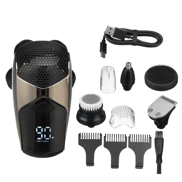 5 IN 1 6D Rotary Electric Shaver Rechargeable Bald Head Shaver IPX7 Waterproof LED Display - MRSLM
