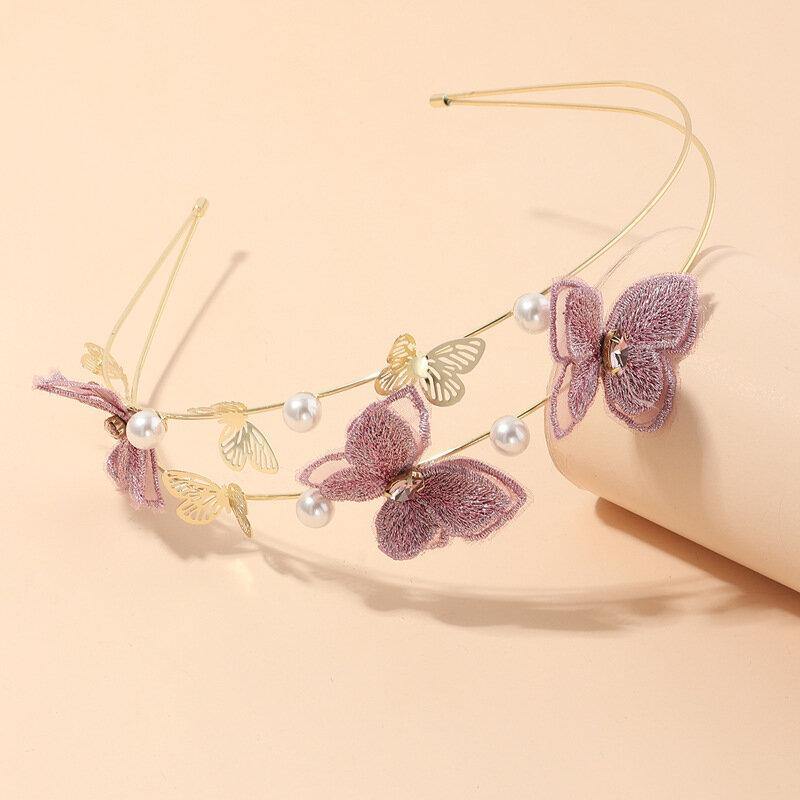 Cloth Handmade Embroidery Romantic Purple Butterfly Headband Hair Accessories - MRSLM