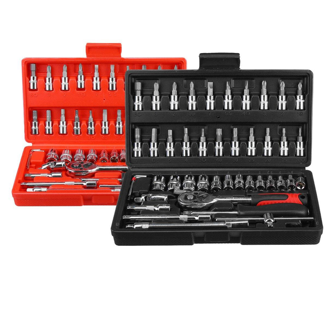 46pcs Car Repairing Tools 1/4" Drive Socket Ratchet Wrench Kit Hand Tools Spanner Household Car Repair Tool Set - MRSLM