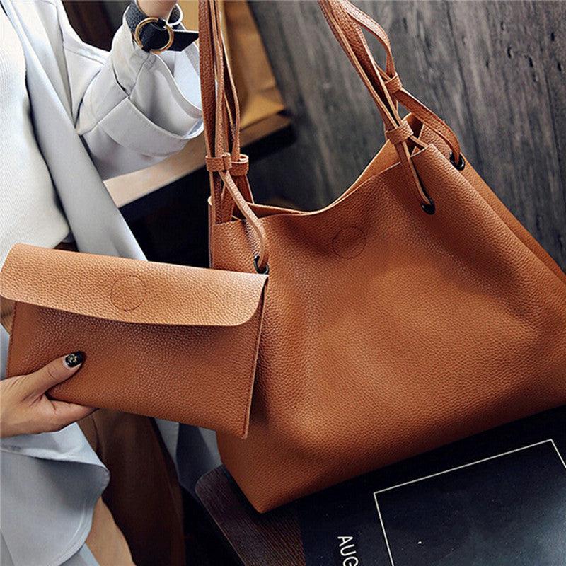 2pcs Women Leather Large Shoulder Messenger Shopping Bag Purse Handbag Tote - MRSLM