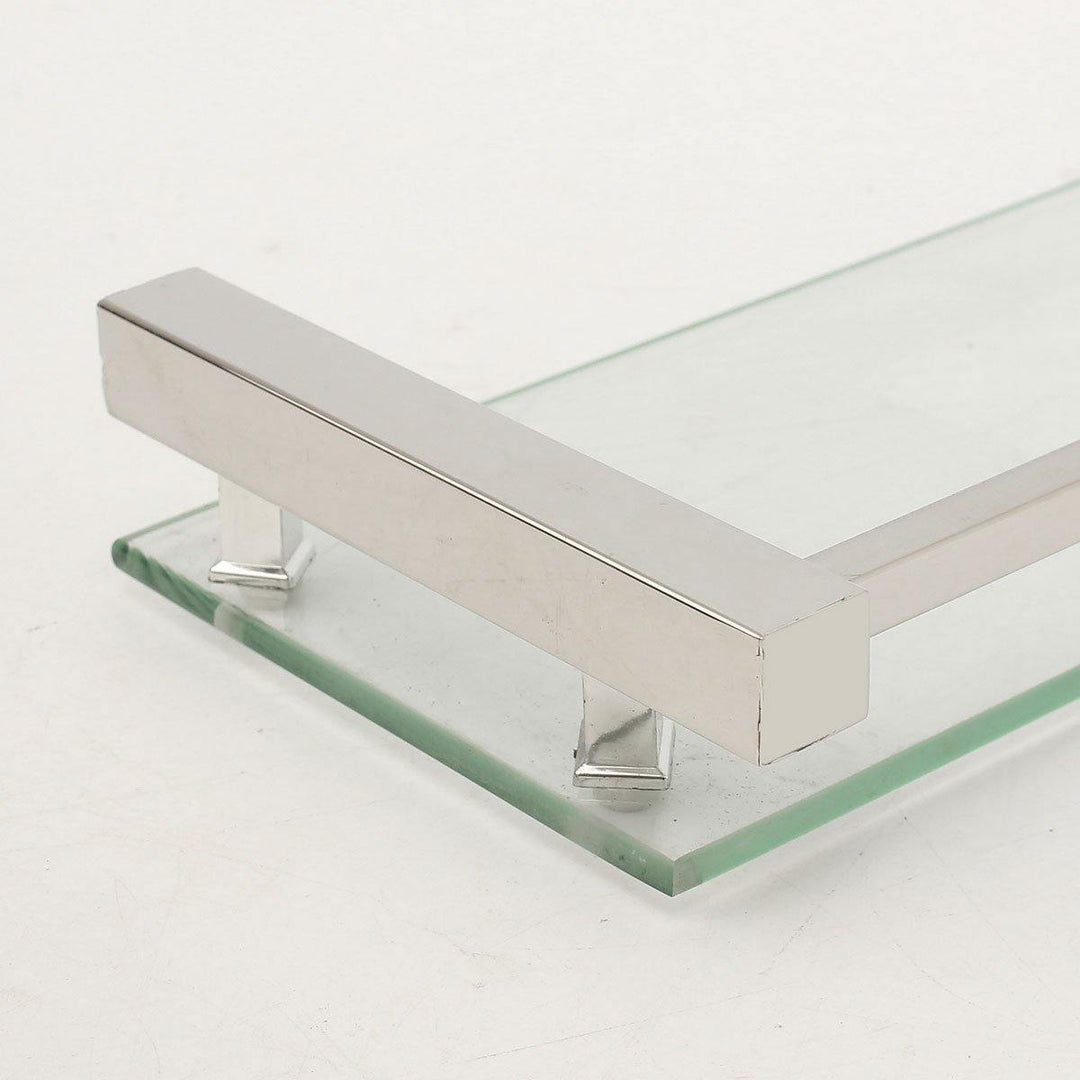 40/50/60CM Modern Bathroom Glass Shower Caddy Storage Shelf Wall Mounted Brass Base & Glass Tier - MRSLM