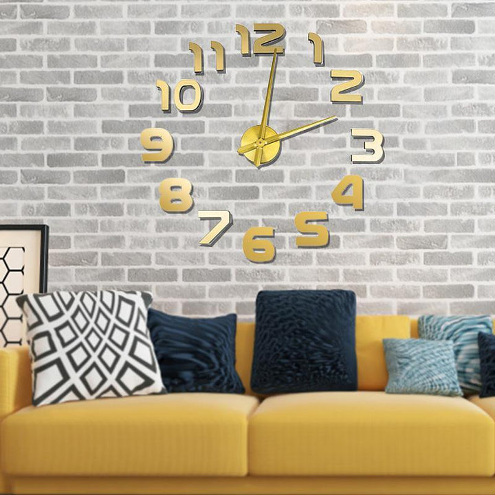 3D DIY Wall Sticker Clock Large Size Mirror Surface Decor Quartz - MRSLM