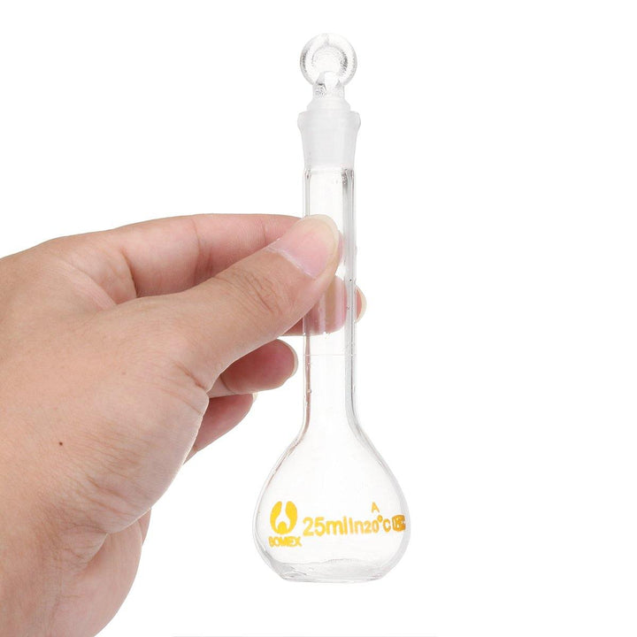 25ml Clear Glass Volumetric Flask with Stopper Lab Chemistry Glassware Round Bottom - MRSLM