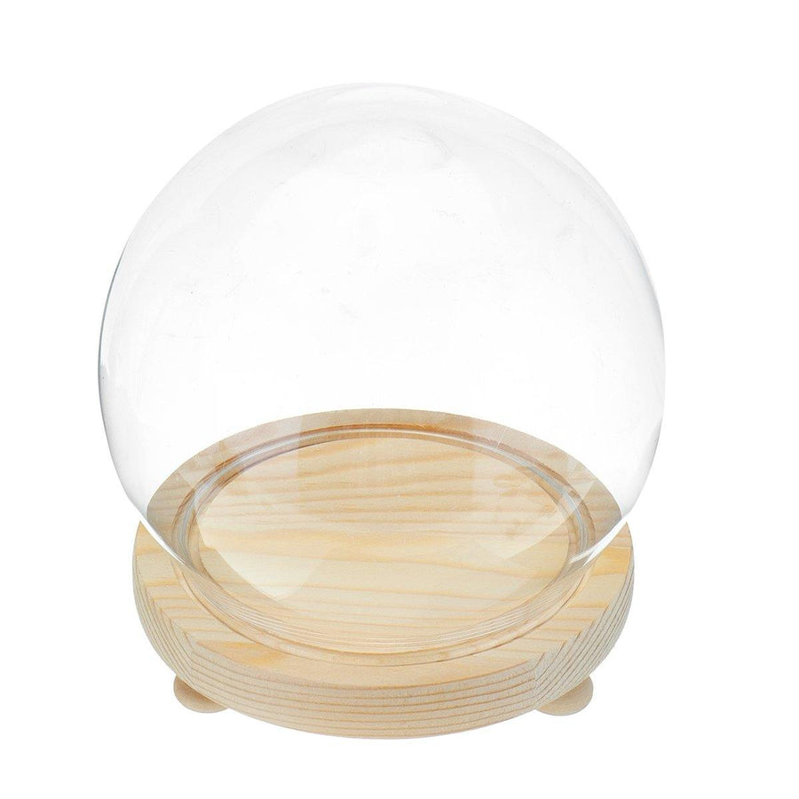 Round Decorative Transparent Glass Dome with Wooden Base Cloche Bell Jar - MRSLM