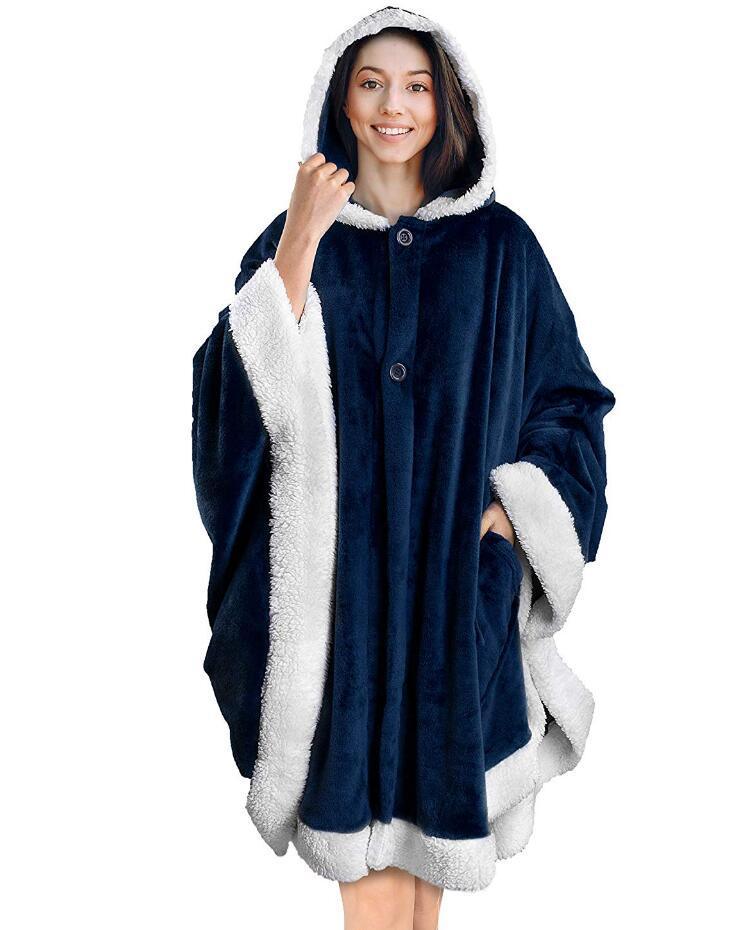 Flannel Double Pocket Soft Plush Cloak - MRSLM