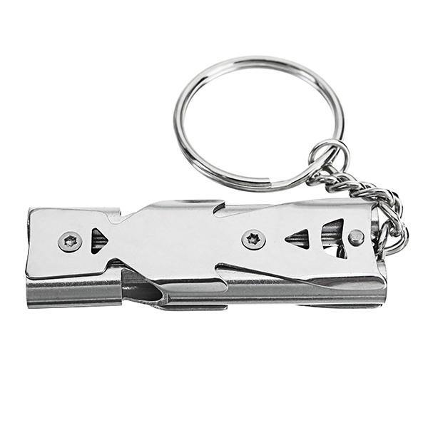Double Pipe High Decibel Stainless Steel Outdoor Emergency Survival Whistle Keychain Camping - MRSLM