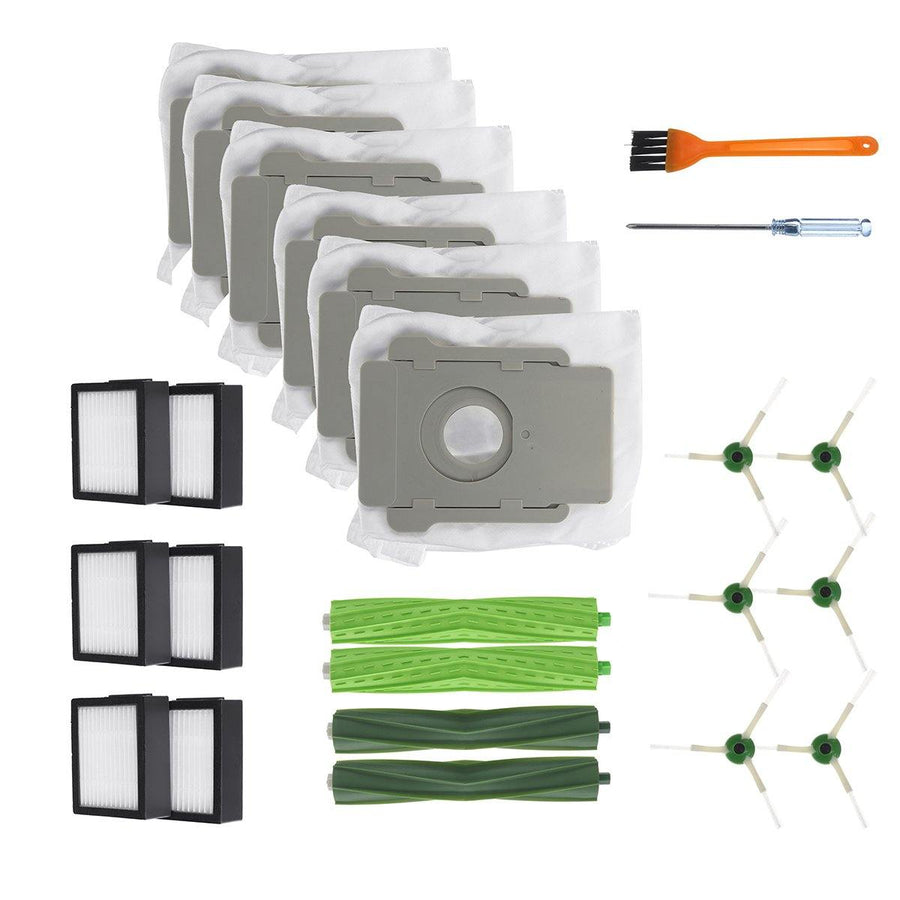 24pcs Replacements for iRobot Roomba E5 E6 i7 Vacuum Cleaner Parts Accessories Main Brushes*4 3-arm Side Brushes*6 HEPA Filters*6 Dust Bag*6Cleaning Tool*1 Screwdriver*1 [Non-Original] - MRSLM