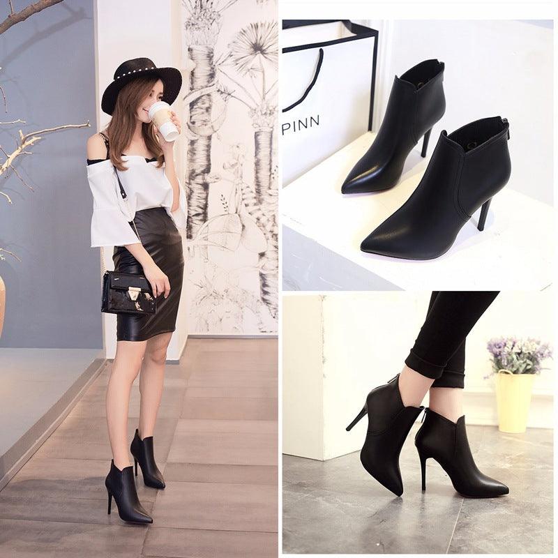 Women's New High-heeled Pointed And Ankle Stiletto Martin Boots - MRSLM
