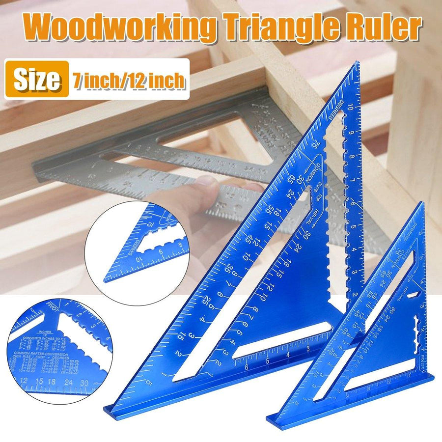 7''/12'' Aluminum Alloy Speed Quick Roofing Rafter Angle Triangle Ruler Woodwork Tool - MRSLM