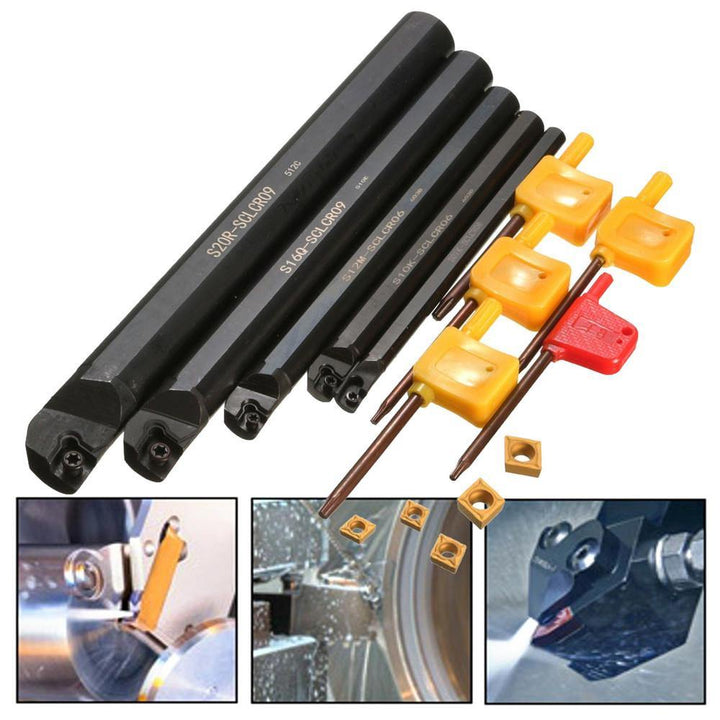 15pcs 7/10/12/16/20mm SCLCR09 Lathe Turning Tool Holder with CCMT060204 Inserts and Wrench - MRSLM