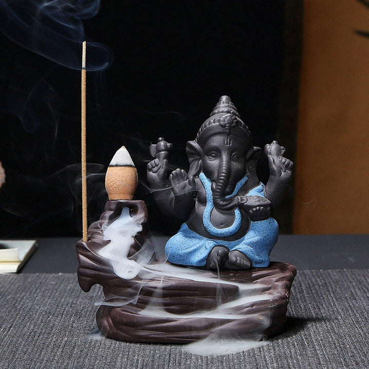 India Elephant God Ganesha Backflow Incense Burner Censer Holder Room Decor Gift - MRSLM