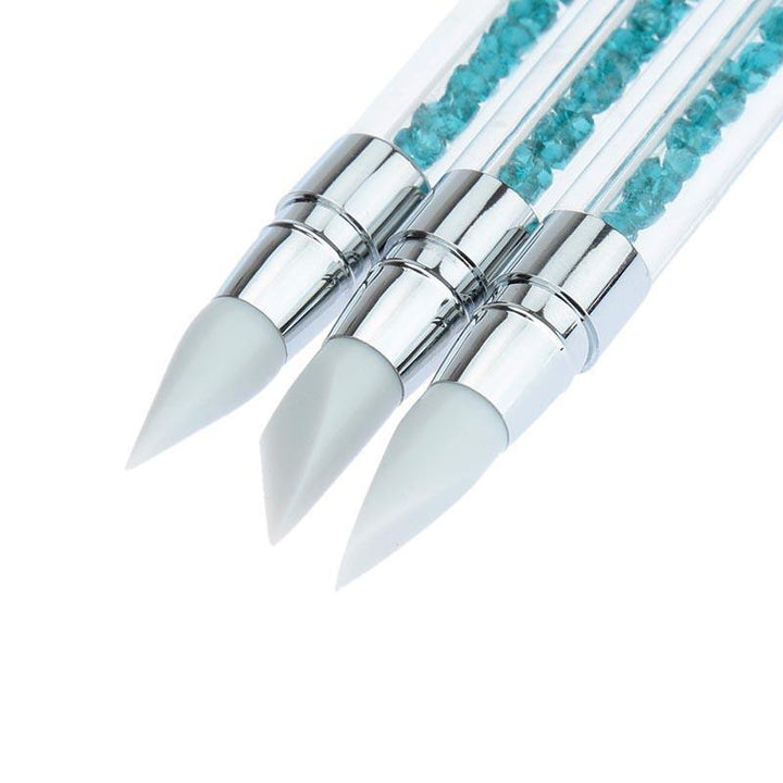 Dual-head Silicone Pen Kit Nail Art Brush Mirror Powder Applier 3D Flower DIY Design Manicure Tools - MRSLM