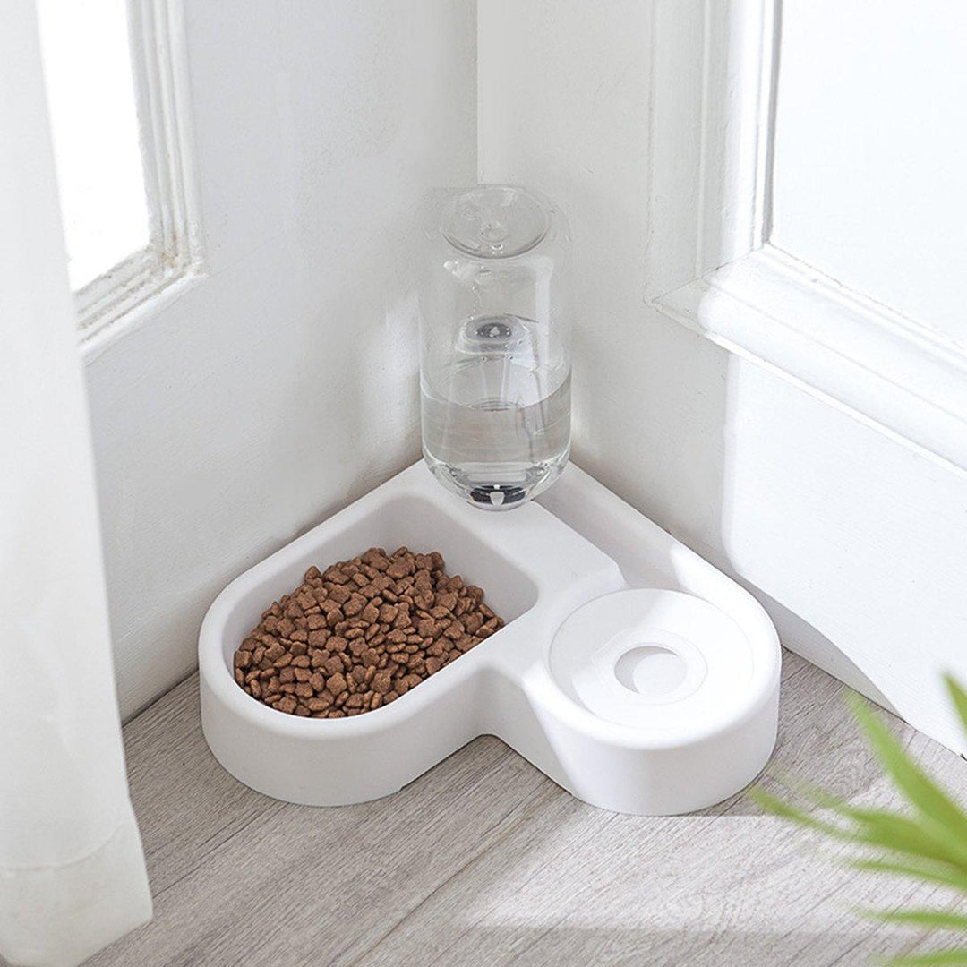 Two in One Automatic Dog Cat Pet Bowl Water Dispenser Food Feeder Set in Corner - MRSLM