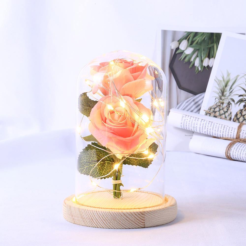 Romantic Immortal Flower Micro Landscape Rose Simulation Glass Shade Led Llight - MRSLM