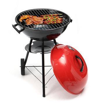 Portable Red Kettle Trolley BBQ Grill Charcoal Barbecue Wood Barbeque Picnic BBQ Grill - MRSLM