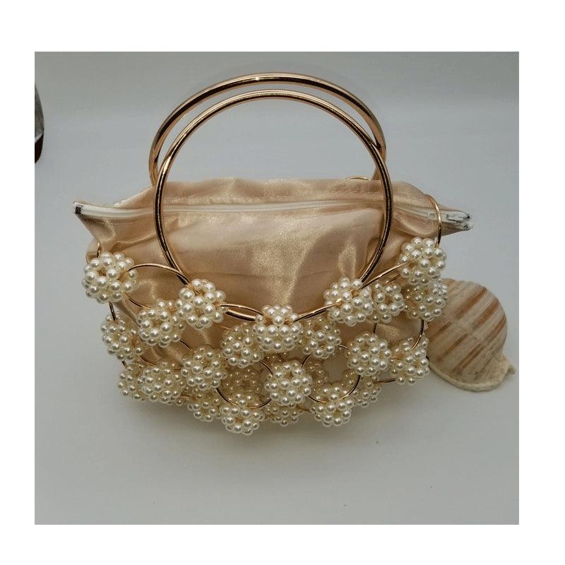 Women's Casual Hand-woven Non-woven Pearl Bucket Bag - MRSLM