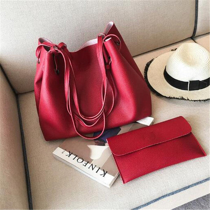 2pcs Women Leather Large Shoulder Messenger Shopping Bag Purse Handbag Tote - MRSLM