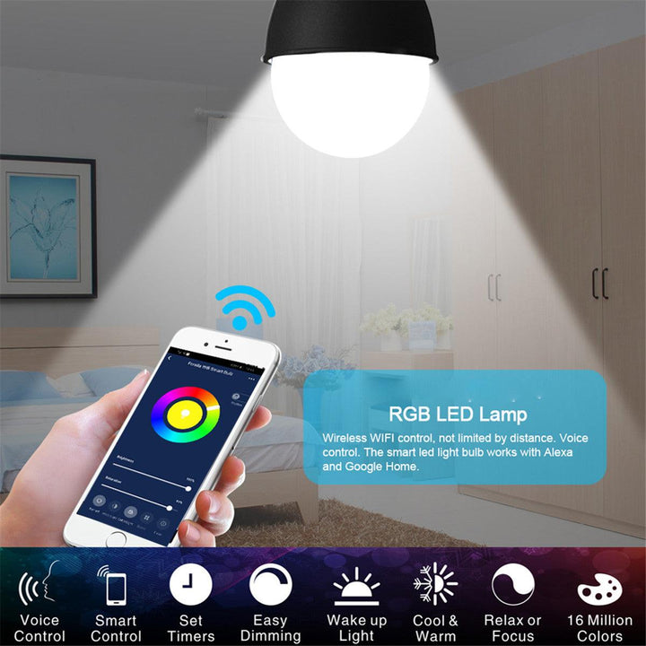 AC85-265V Dimmable E27 E26 B22 RGB+CW WIFI Smart LED Bulb APP Control Color Changeable Home Lighting (E26) - MRSLM