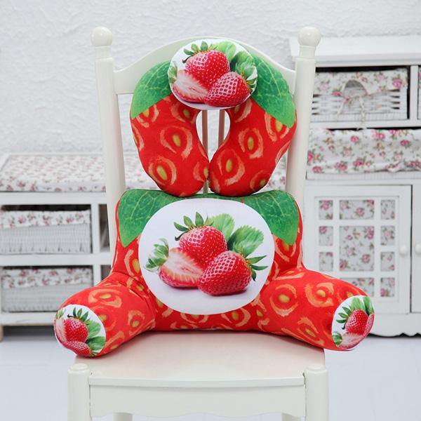 Plush Squishy 3D Fruit Printing U Shape Neck Pillow Waist Back Cushion Sofa Bed Office Car Chair Decor - MRSLM