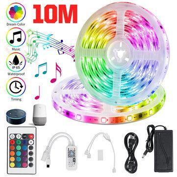 32.8ft RGB LED Strip Lights, Smart Home Alexa Wifi Wireless Controlled Light Strip Rope Kit Decoration Lights Working with Alexa & Assistant with 24key Remote Controller - MRSLM