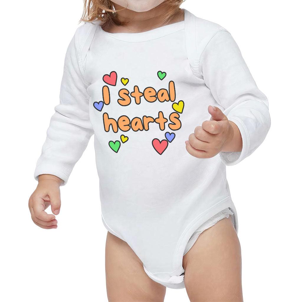 I Steal Hearts Baby Long Sleeve Onesie - Cute Heart Baby Long Sleeve Bodysuit - Illustration Baby One-Piece - MRSLM