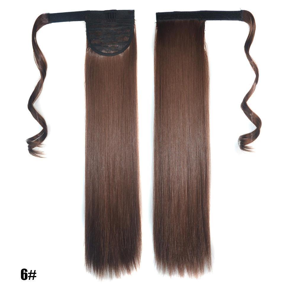 Long Straight Ponytail Women's Synthetic Hair Extensions 6 Colors Magic Tape Clip In Hairpiece Chocolate Brown Hair Extensions - MRSLM