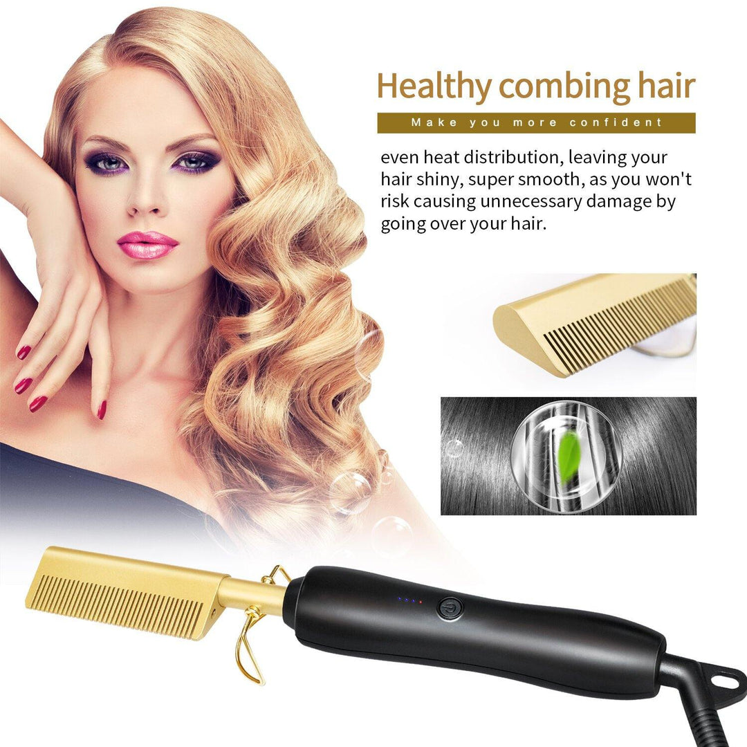 Multifunction Beard Straightening Hot Comb Electric Straight Hair Brush Styling Gold Irons Hair Straightener Quick Heating - MRSLM