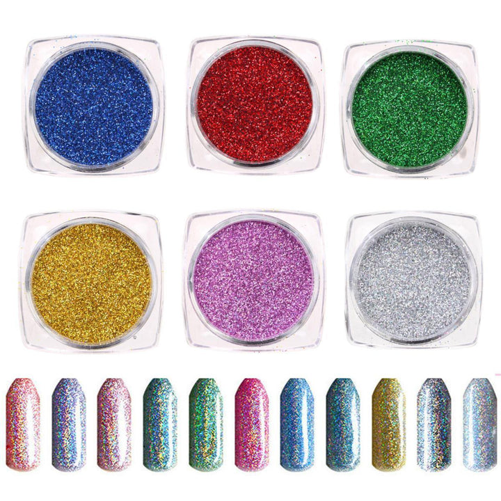 6 Colors Glitter Rainbow Nail Art Powder Shiny Magic Decoration Dust Pigment - MRSLM